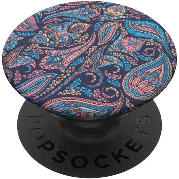 Paisley Flowers Seamless Pattern Colorful Violet Watercolor PopSockets PopGrip - Picture 1 of 8